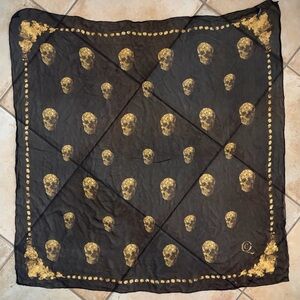 Alexander McQueen black and gold Scull Butterfly Pattern 100% silk scarf